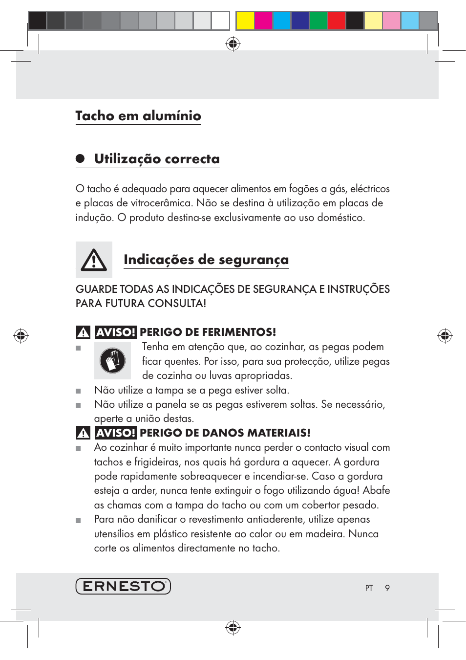 Tacho em alumínio utilização correcta, Indicações de segurança | Ernesto H14270 User Manual | Page 9 / 18