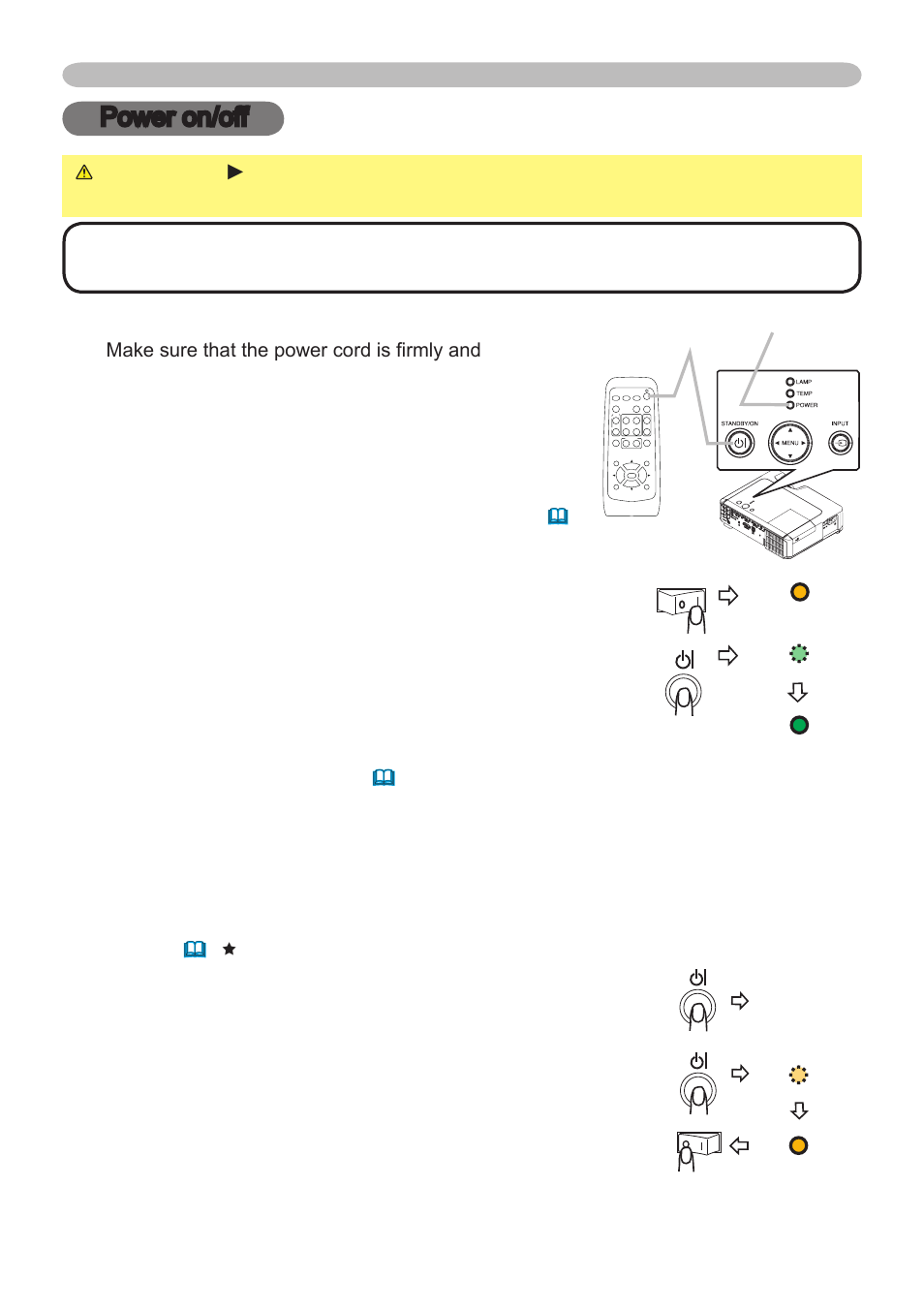 Power on/off, Turning on the power, Turning off the power | Standby/on button power indicator | Dukane 401-8755E-01 User Manual | Page 19 / 82