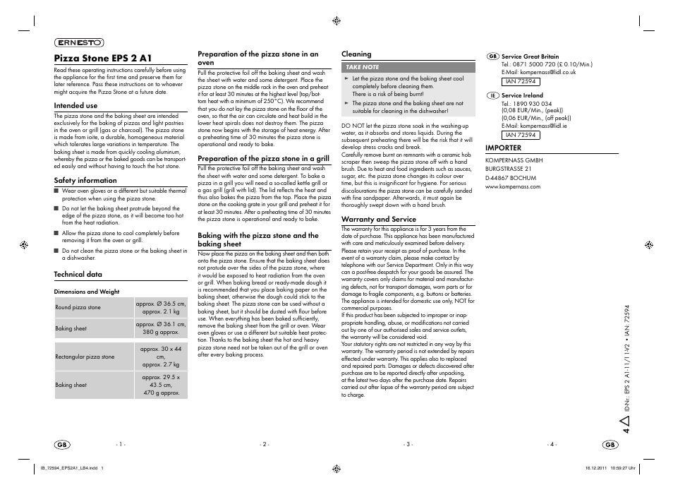 Ernesto EPS 2 A1 User Manual | 7 pages
