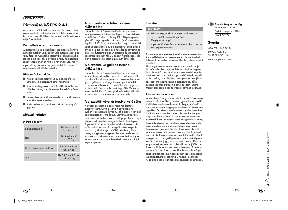 Pizzasütő kő eps 2 a1 | Ernesto EPS 2 A1 User Manual | Page 3 / 7