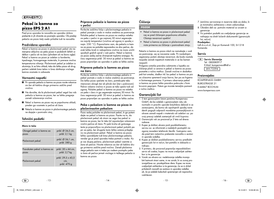 Pekač iz kamna za pizzo eps 2 a1 | Ernesto EPS 2 A1 User Manual | Page 4 / 7