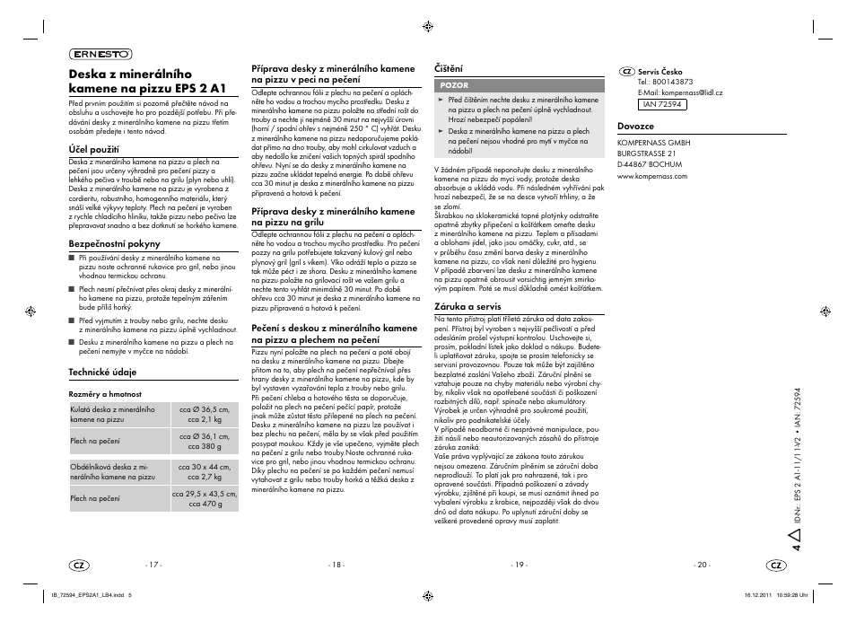 Deska z minerálního kamene na pizzu eps 2 a1 | Ernesto EPS 2 A1 User Manual | Page 5 / 7