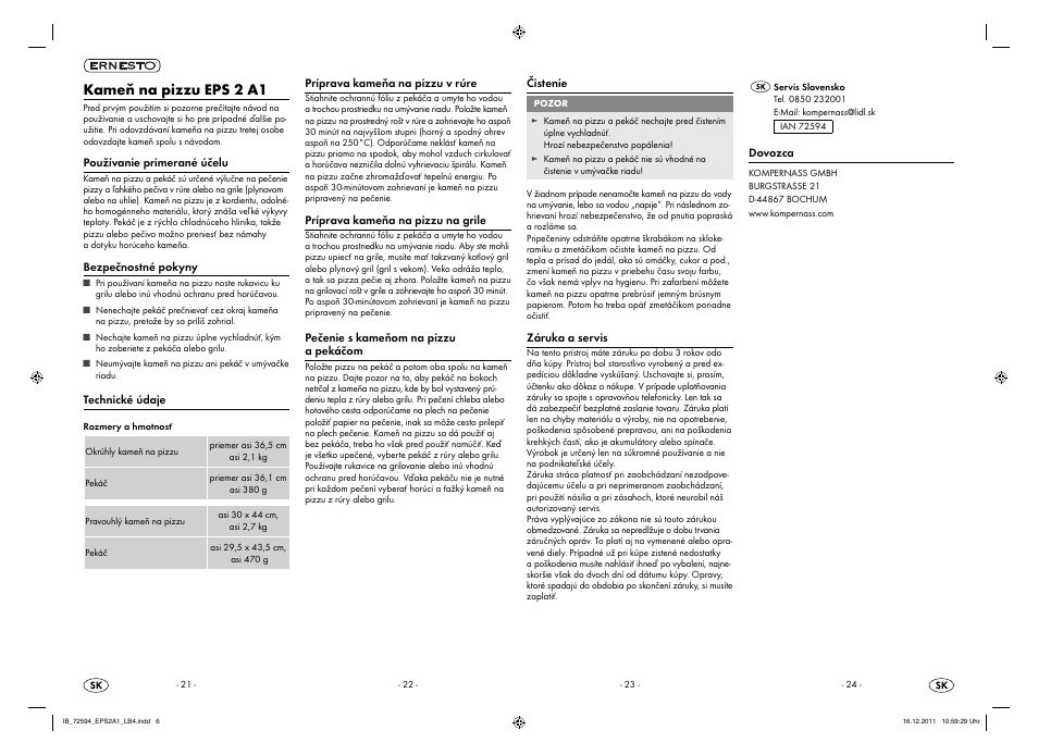 Kameň na pizzu eps 2 a1 | Ernesto EPS 2 A1 User Manual | Page 6 / 7