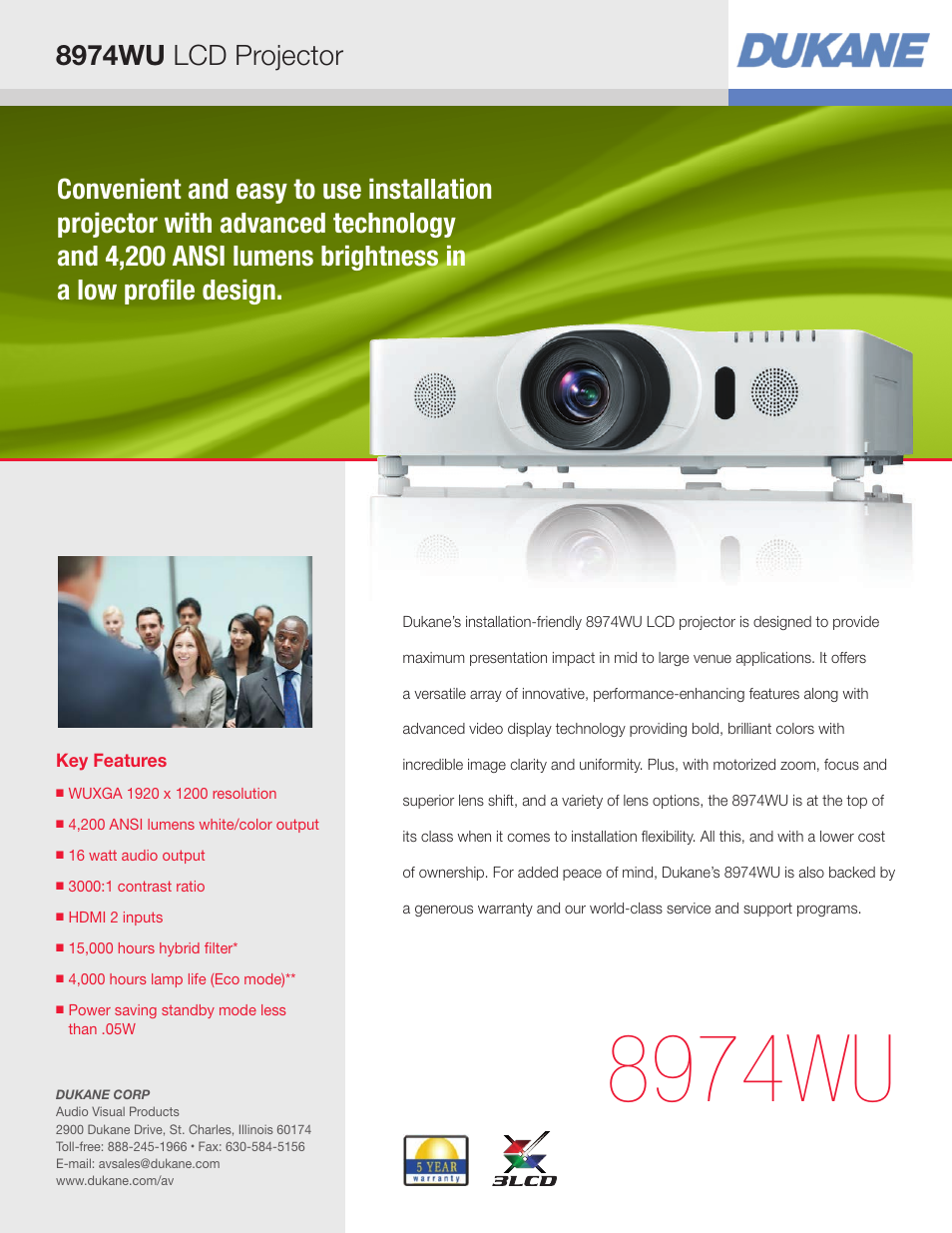 Dukane LCD Projector 8974WU User Manual | 4 pages