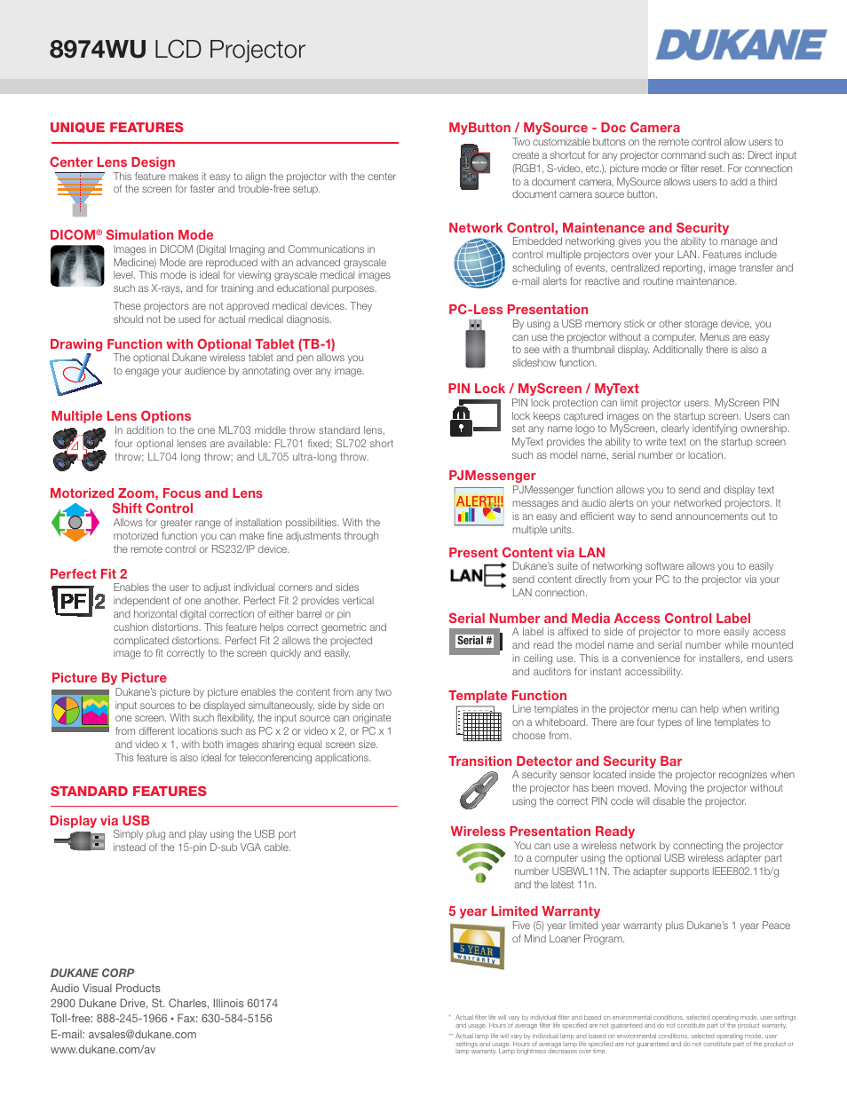 8974wu lcd projector | Dukane LCD Projector 8974WU User Manual | Page 2 / 4