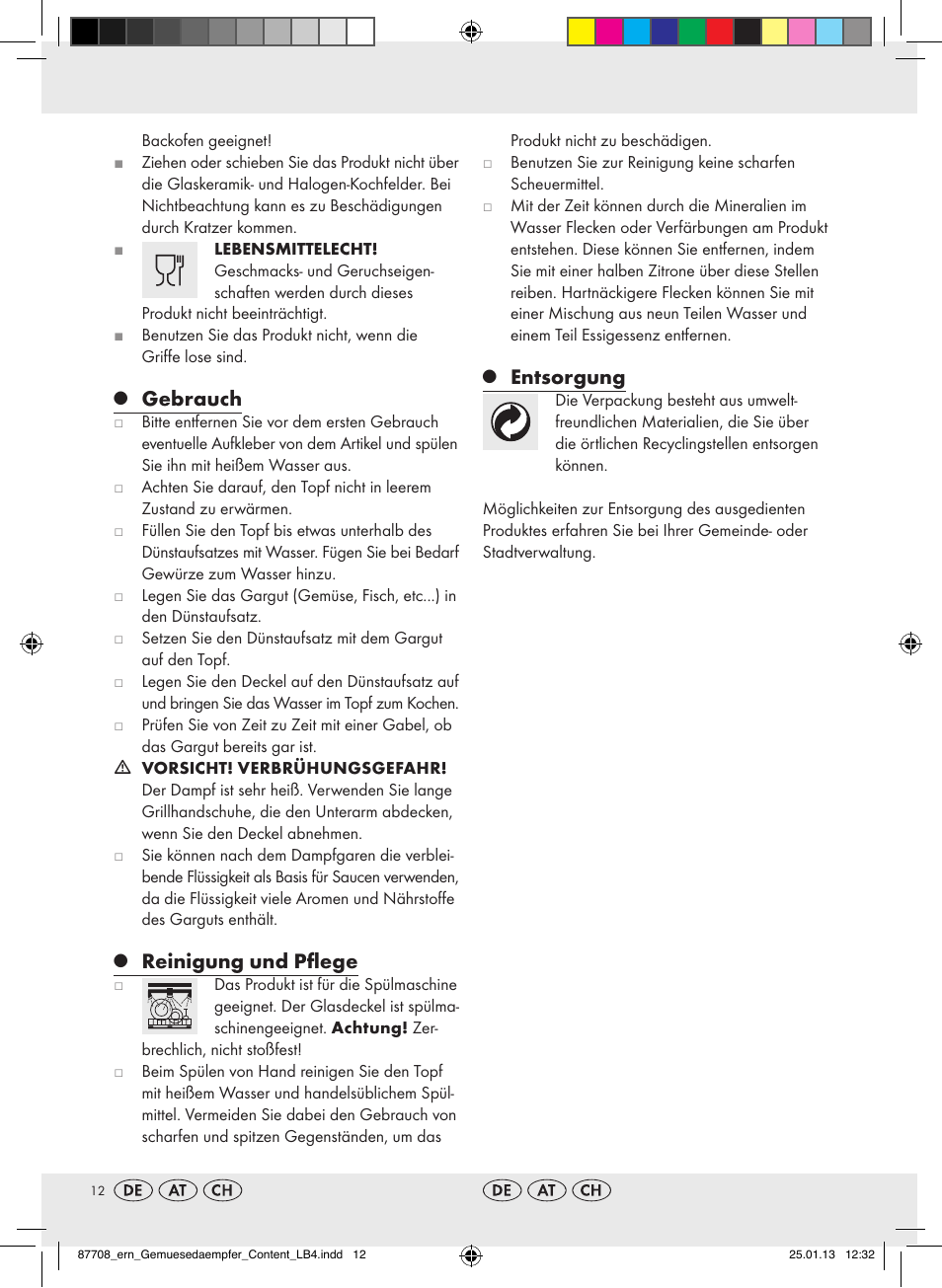 Gebrauch, Reinigung und pflege, Entsorgung | Ernesto Z22733 User Manual | Page 12 / 13