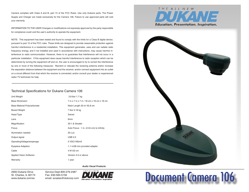 Dukane 106 User Manual | 2 pages