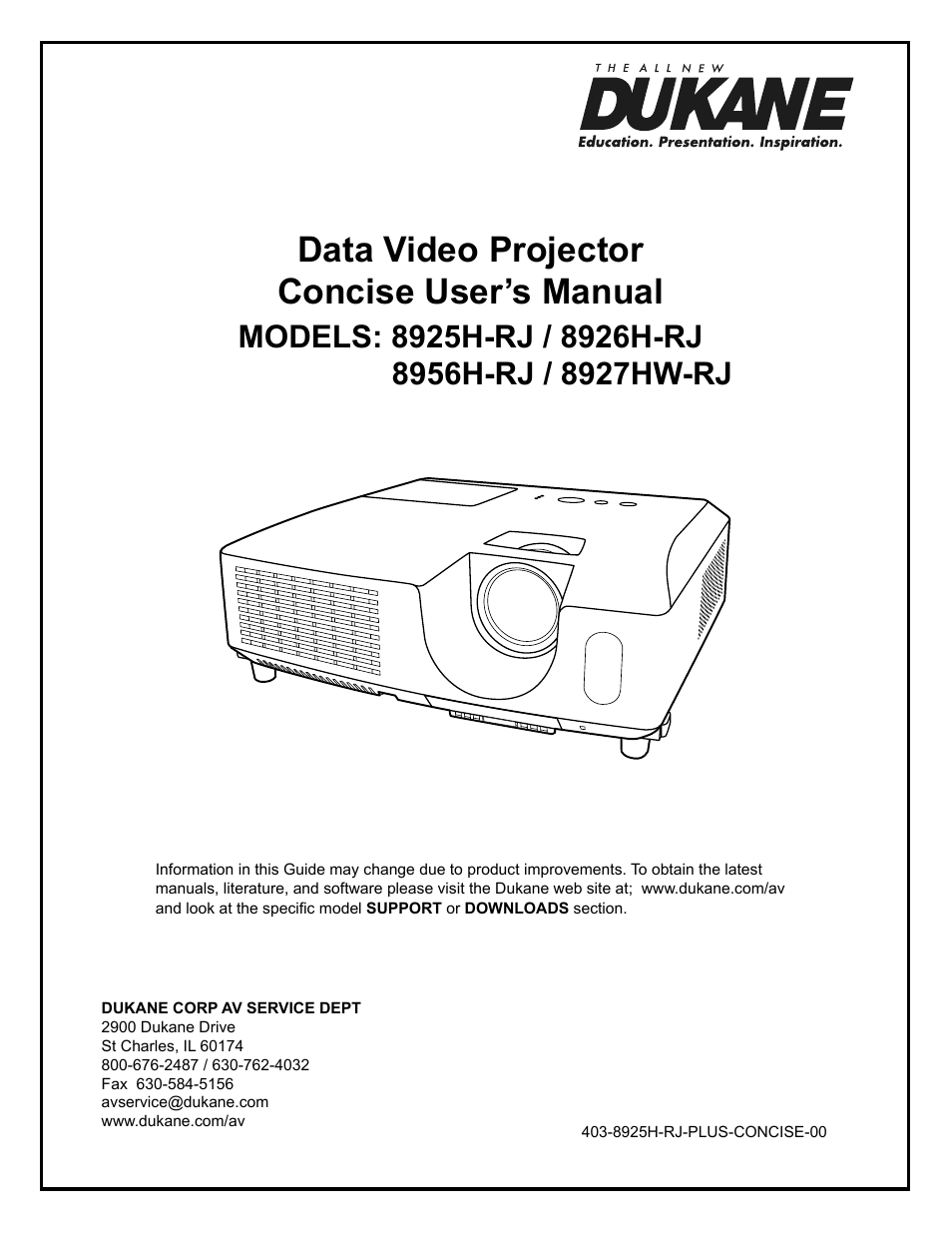 Dukane DATA VIDEO PROJECTOR 8927HW-RJ User Manual | 24 pages