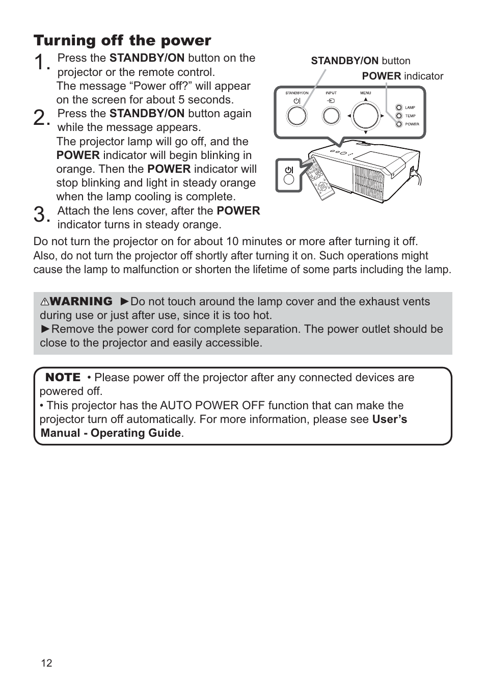 Turning off the power | Dukane DATA VIDEO PROJECTOR 8927HW-RJ User Manual | Page 14 / 24