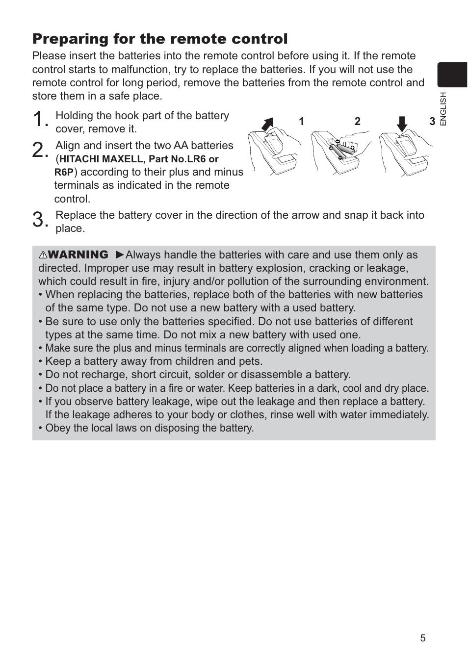 Preparing for the remote control | Dukane DATA VIDEO PROJECTOR 8927HW-RJ User Manual | Page 7 / 24