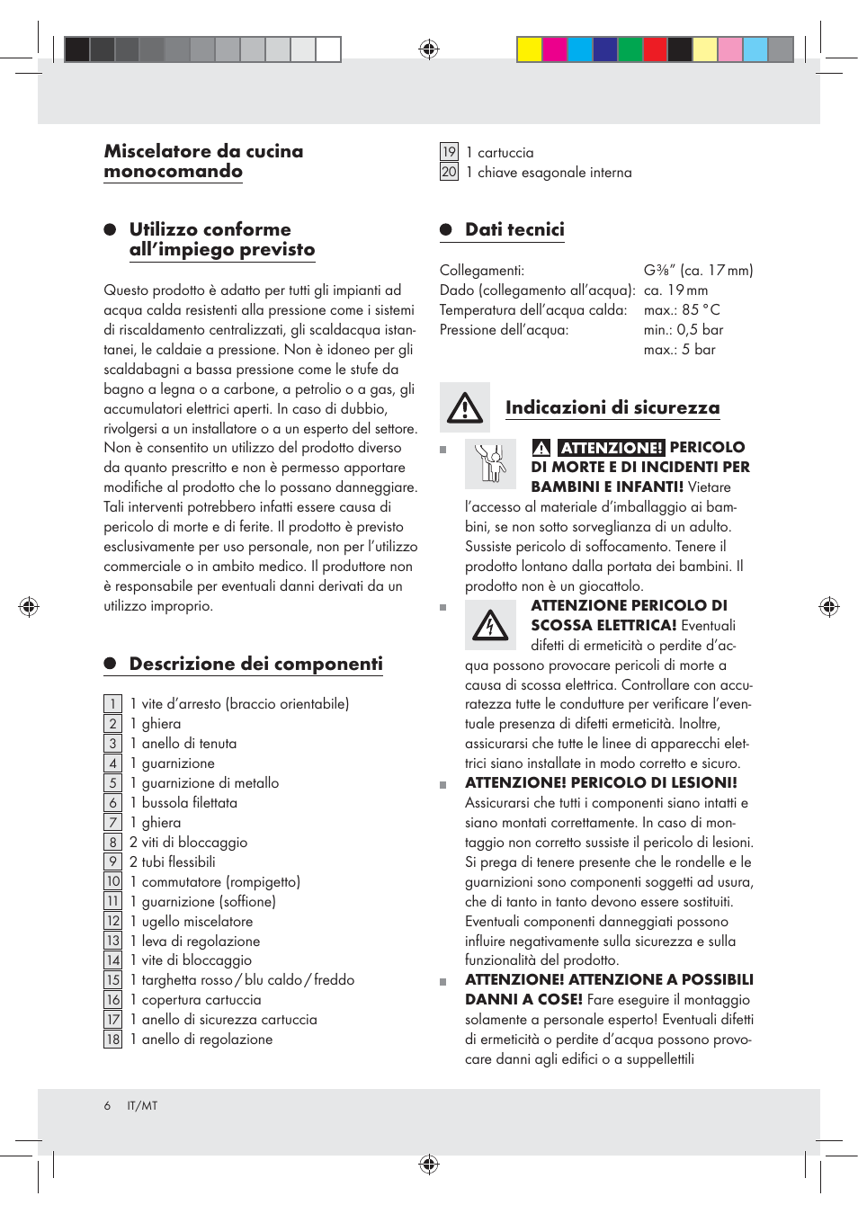 Descrizione dei componenti, Dati tecnici, Indicazioni di sicurezza | Ernesto Z31180 User Manual | Page 6 / 20