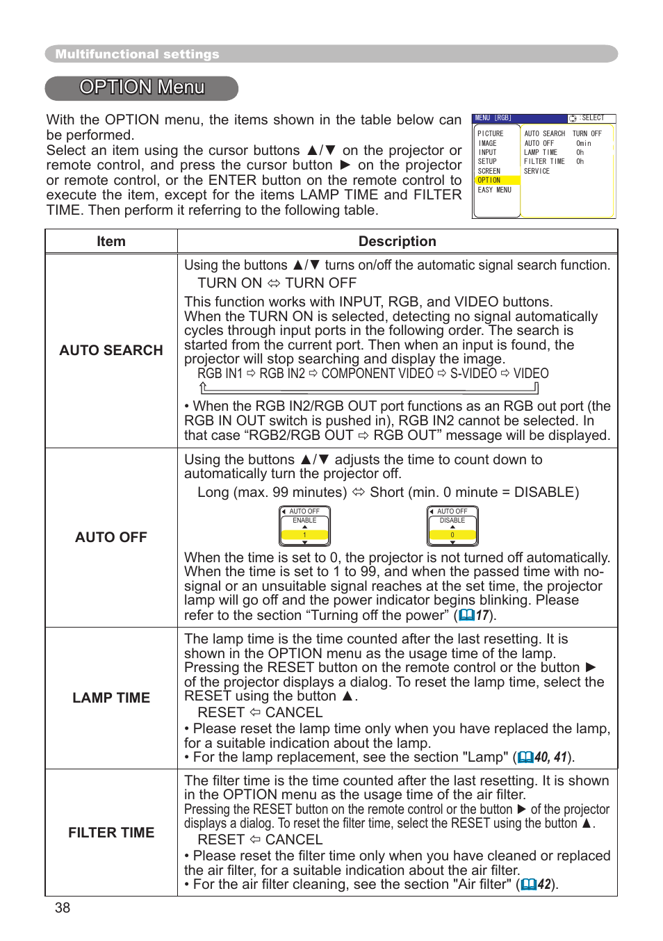 Option menu | Dukane 8065 User Manual | Page 40 / 114