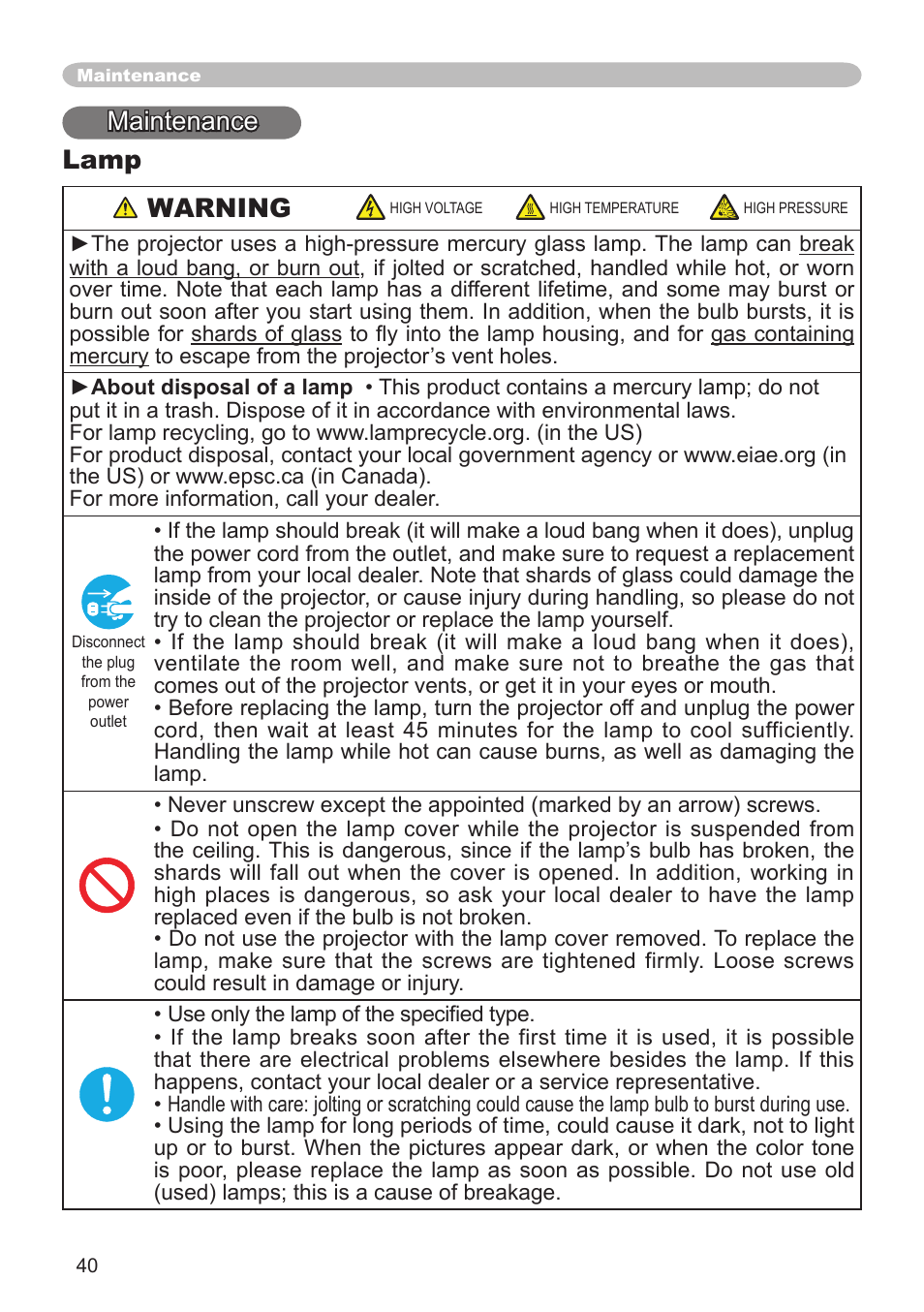 Maintenance lamp warning | Dukane 8065 User Manual | Page 42 / 114