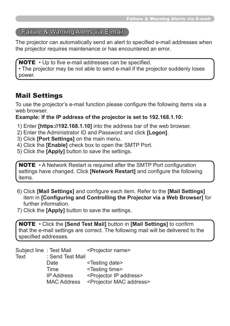 Failure & warning alerts via e-mail, Mail settings | Dukane 8065 User Manual | Page 85 / 114