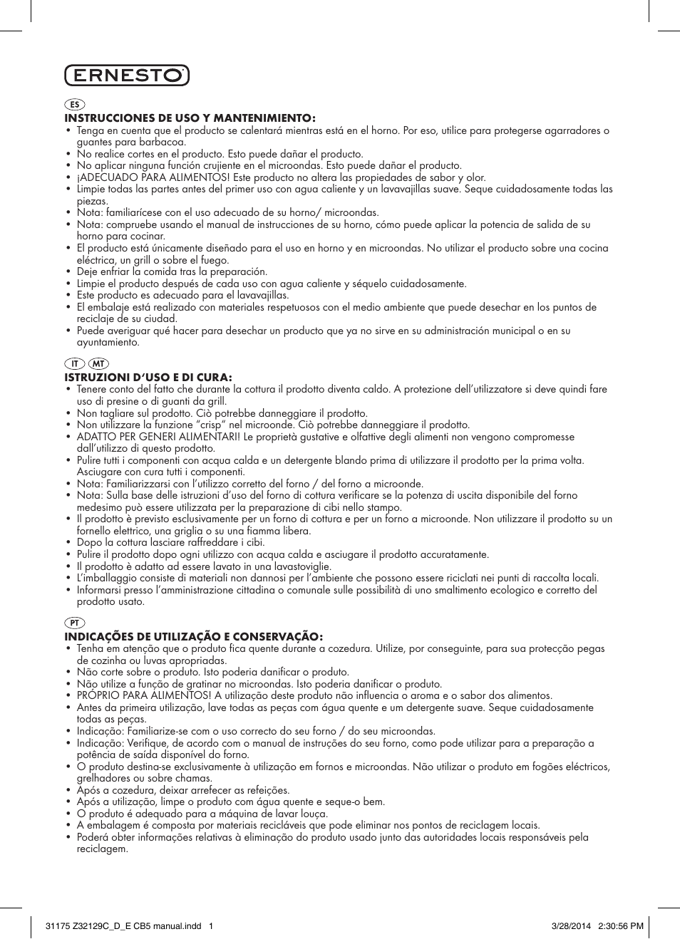Ernesto Z32129C / Z32129D / Z32129E User Manual | 2 pages