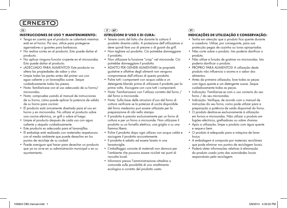 Ernesto 100924-14-01 / 100924-14-02 User Manual | 2 pages