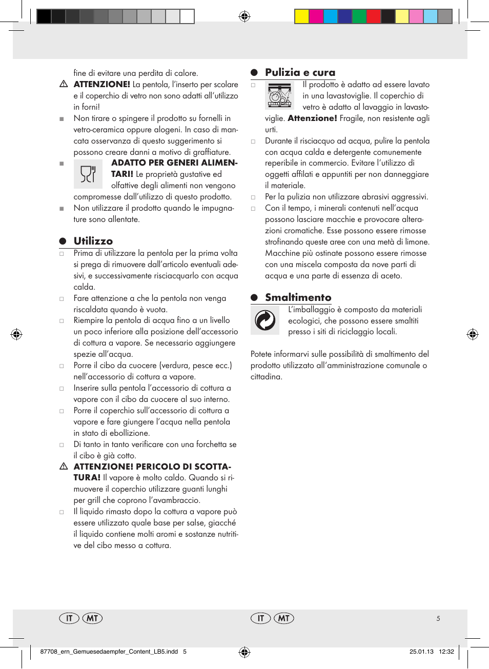 Pulizia e cura, Smaltimento, Utilizzo | Ernesto Z22733 User Manual | Page 5 / 10