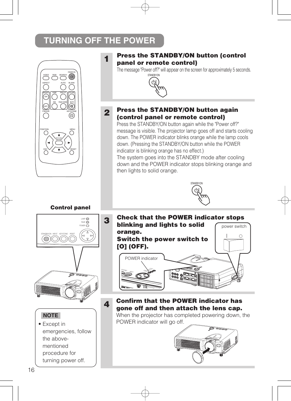 Turning off the power, Control panel, Power switch power indicator | Dukane 28A8049B User Manual | Page 18 / 54