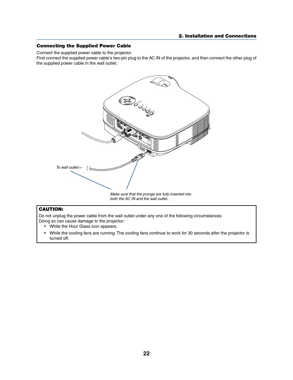 Installation and connections, Connecting the supplied power cable, Caution | Aut o adj | Dukane 8070 User Manual | Page 30 / 82