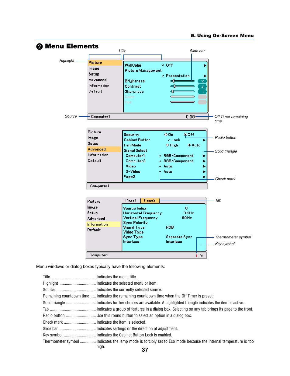 Menu elements | Dukane 8070 User Manual | Page 45 / 82