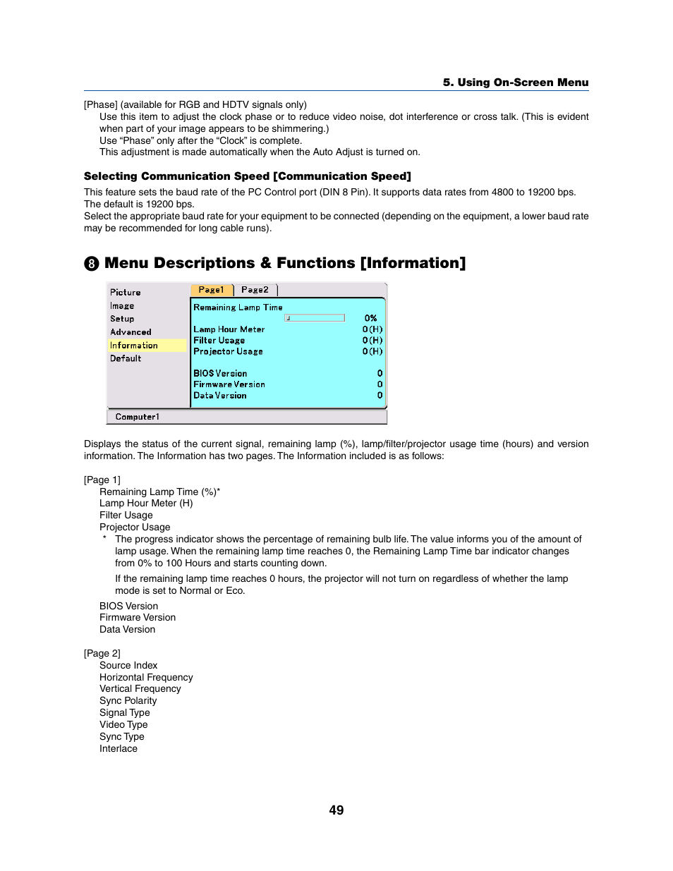 º menu descriptions & functions [information | Dukane 8070 User Manual | Page 57 / 82