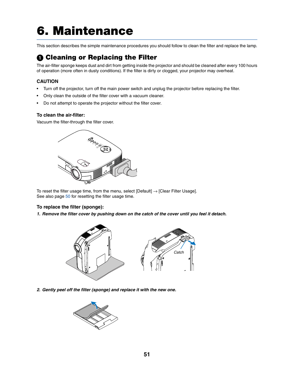Maintenance, ᕡ cleaning or replacing the filter | Dukane 8070 User Manual | Page 59 / 82