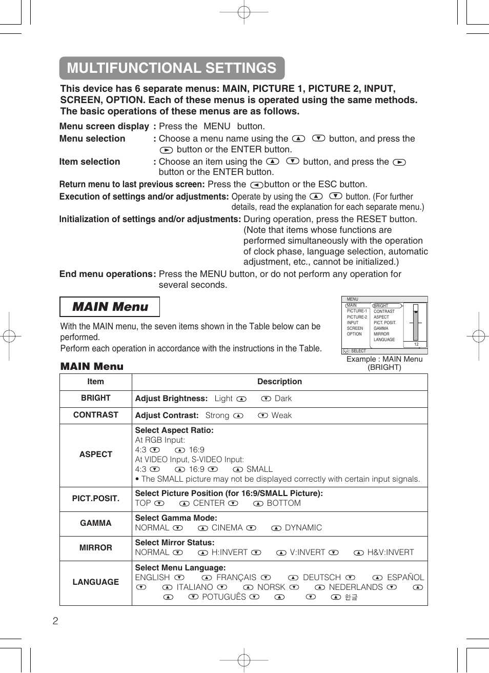 Multifunctional settings, Main menu, Main menu 2 | Dukane 8755B User Manual | Page 44 / 56