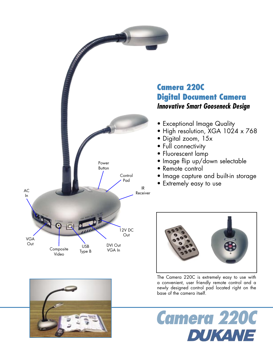 Dukane Digital Document Camera 220C User Manual | 2 pages