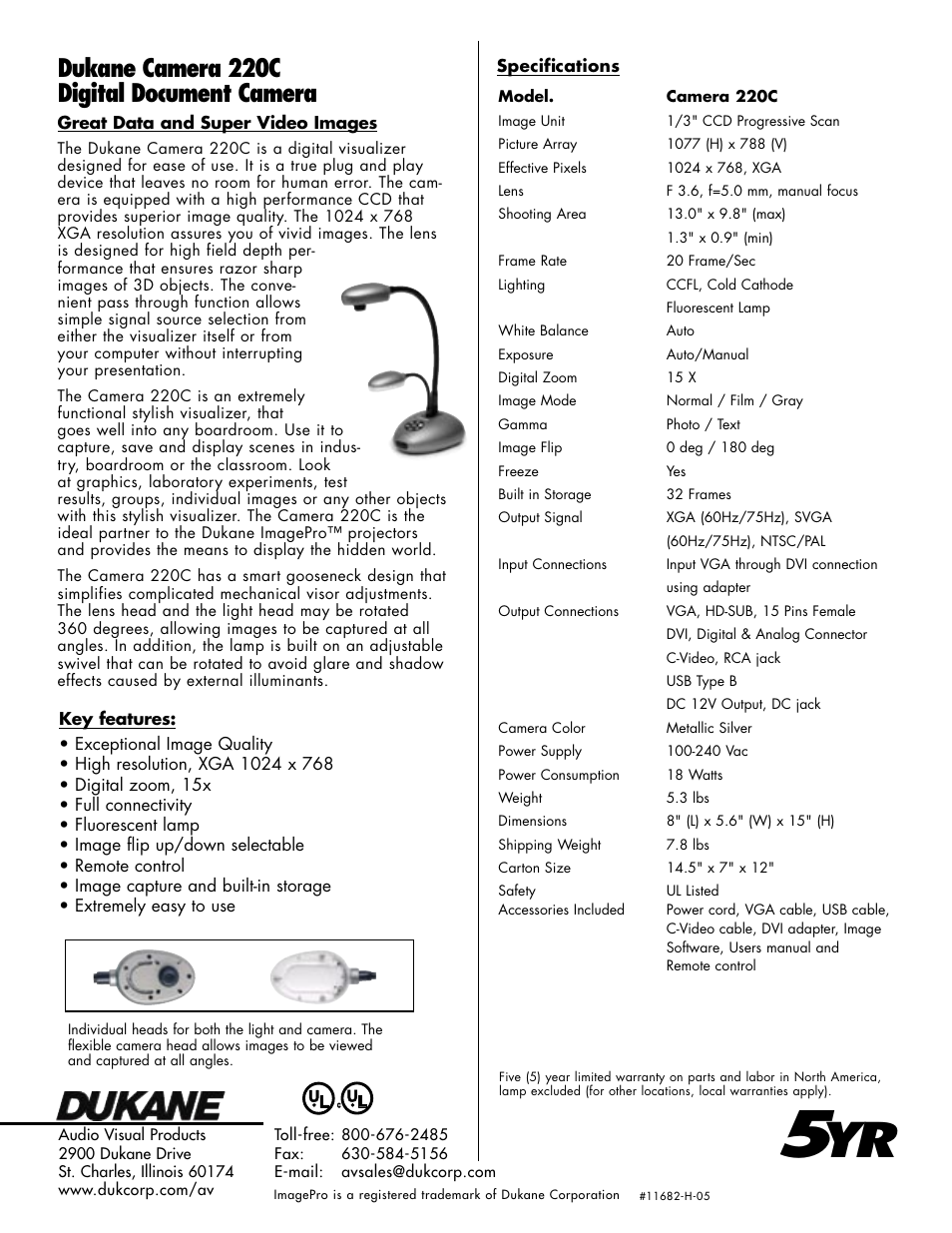 Dukane camera 220c digital document camera | Dukane Digital Document Camera 220C User Manual | Page 2 / 2