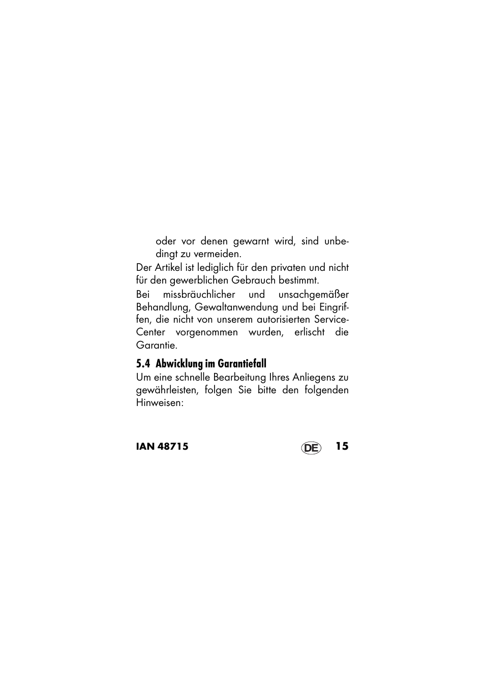 4 abwicklung im garantiefall | Ernesto IAN 48715 User Manual | Page 15 / 84