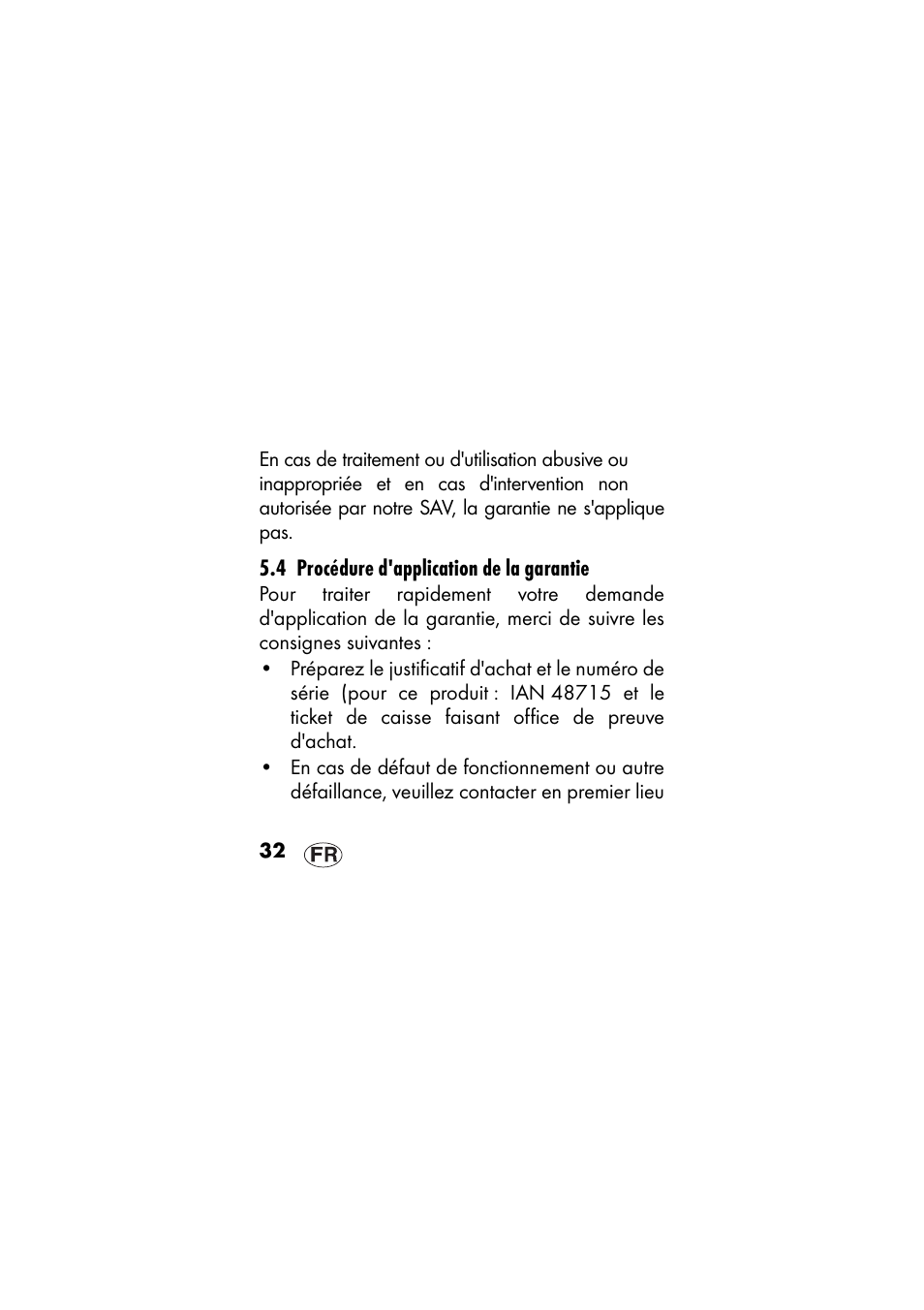 4 procédure d'application de la garantie | Ernesto IAN 48715 User Manual | Page 32 / 84