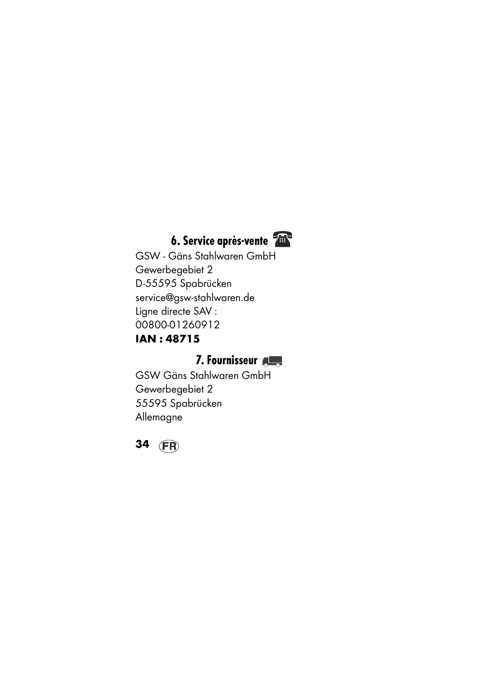 Service après-vente, Fournisseur | Ernesto IAN 48715 User Manual | Page 34 / 84