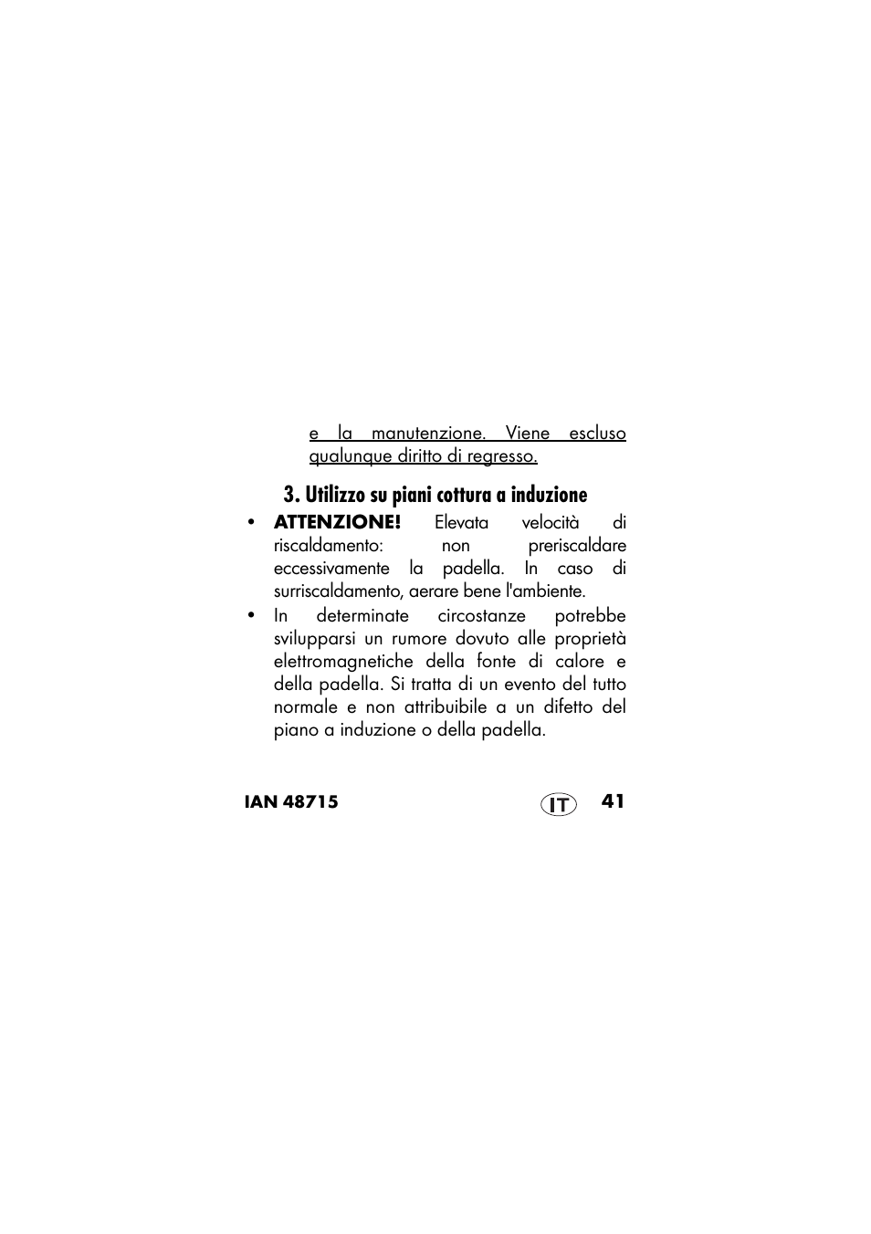 Utilizzo su piani cottura a induzione | Ernesto IAN 48715 User Manual | Page 41 / 84