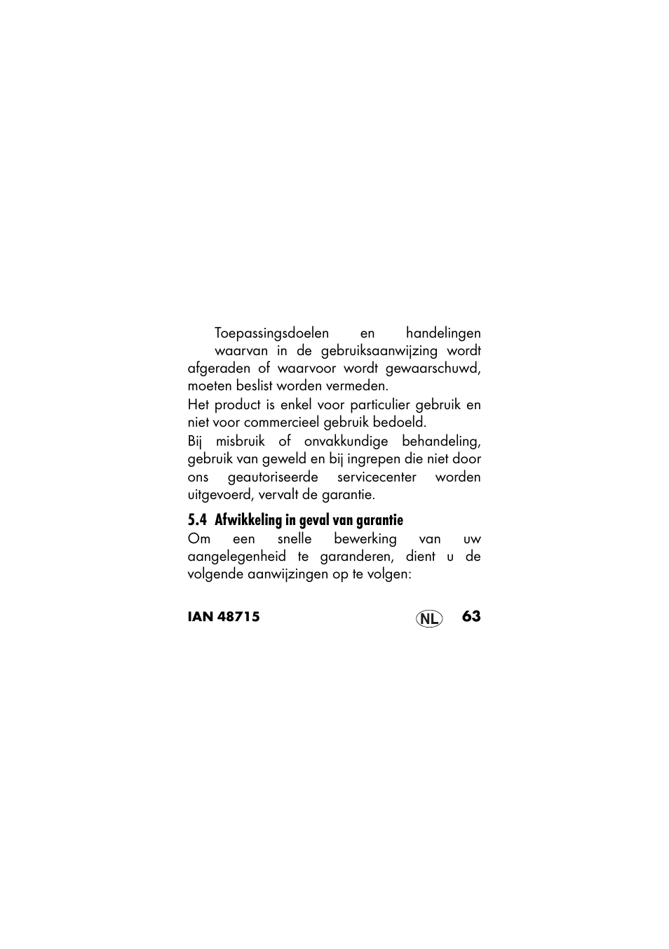 4 afwikkeling in geval van garantie | Ernesto IAN 48715 User Manual | Page 63 / 84