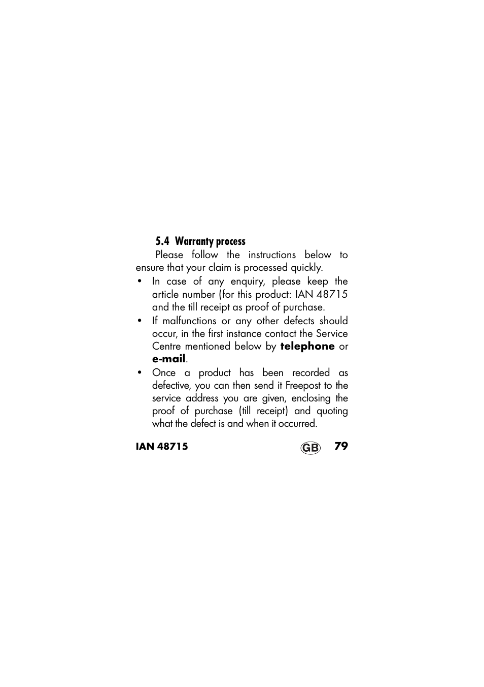 4 warranty process | Ernesto IAN 48715 User Manual | Page 79 / 84