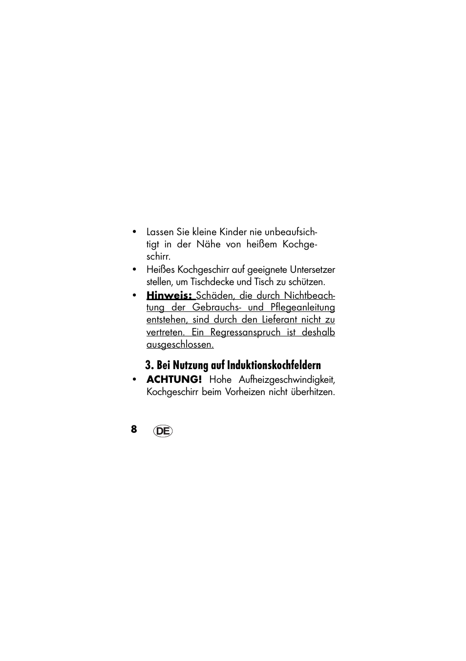 Bei nutzung auf induktionskochfeldern | Ernesto IAN 48715 User Manual | Page 8 / 84