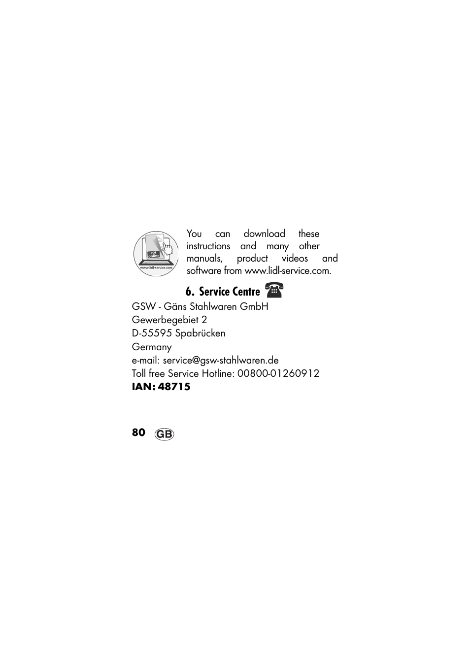 Service centre | Ernesto IAN 48715 User Manual | Page 80 / 84