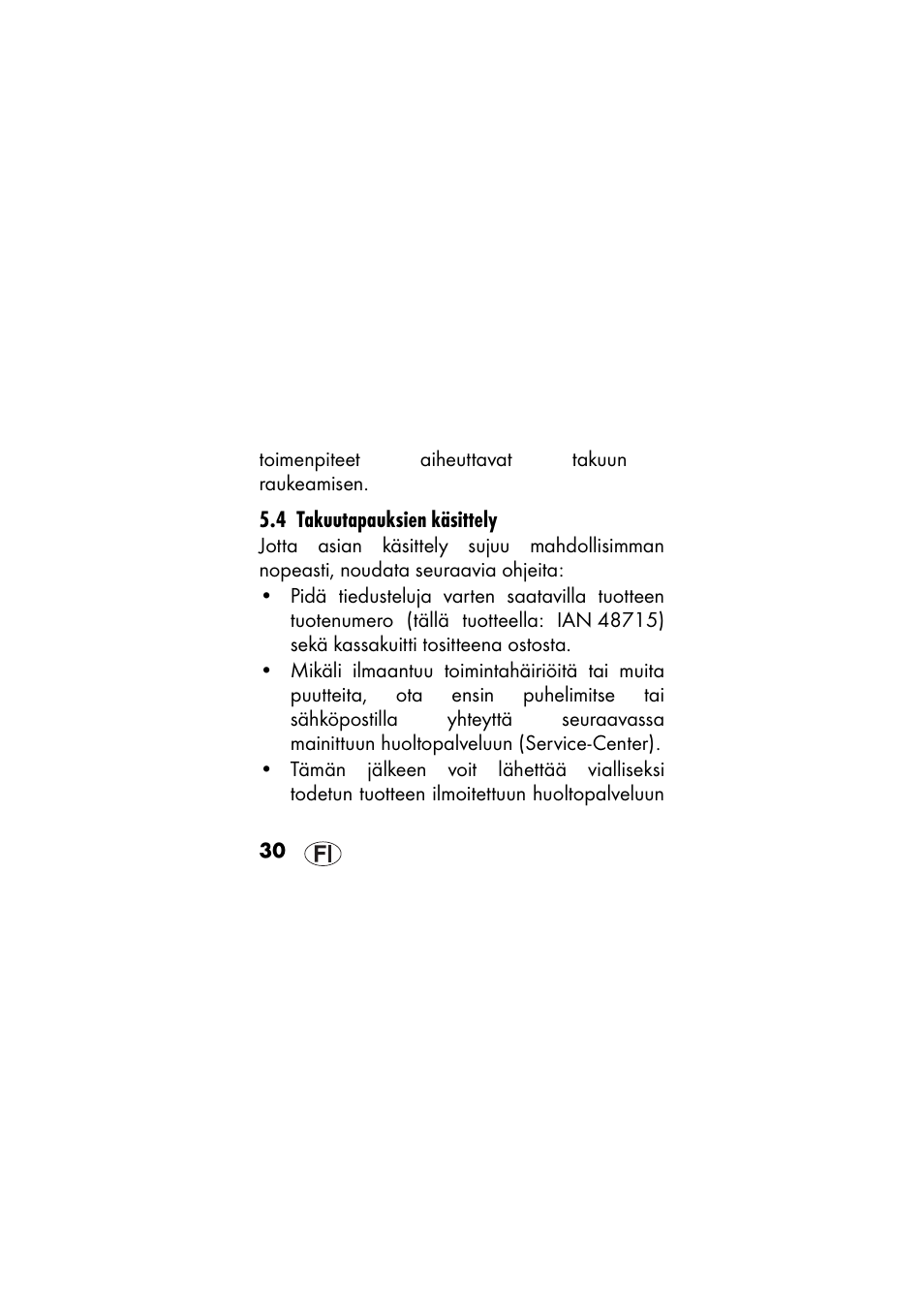 4 takuutapauksien käsittely | Ernesto 409568 User Manual | Page 30 / 112