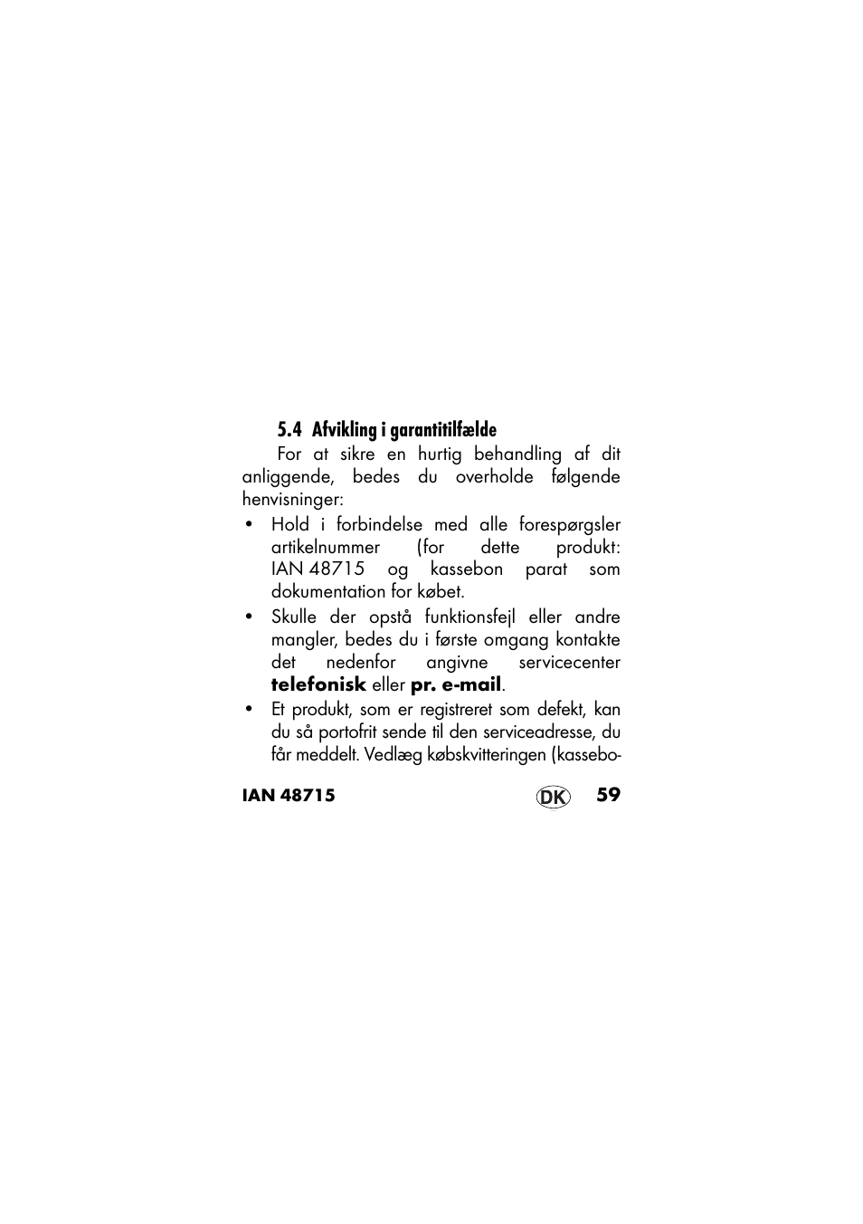 4 afvikling i garantitilfælde | Ernesto 409568 User Manual | Page 59 / 112