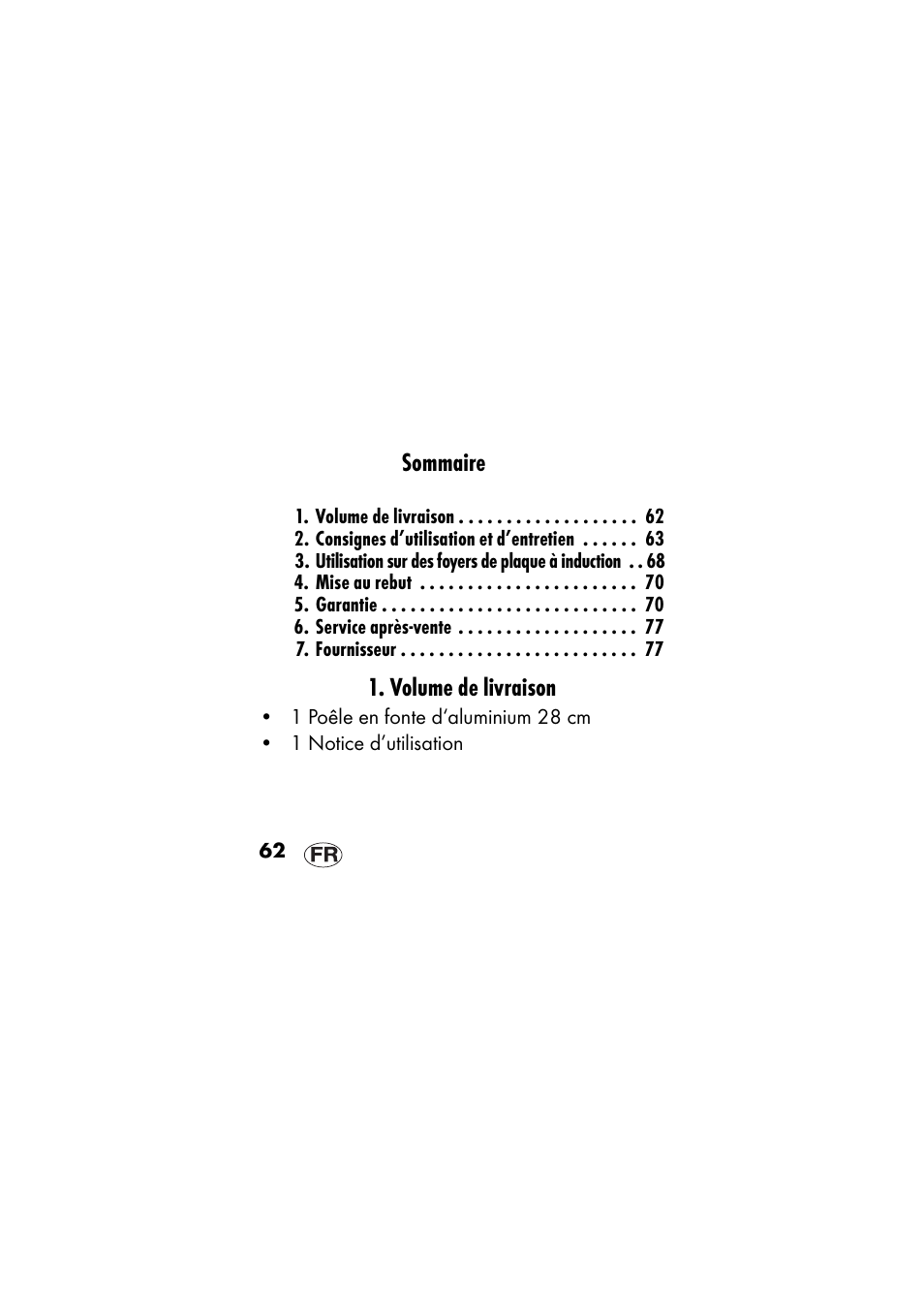 Franćais, Volume de livraison, Sommaire | Ernesto 409568 User Manual | Page 62 / 112