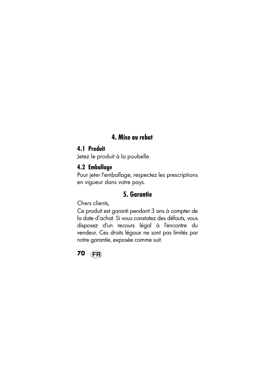 Mise au rebut, 1 produit, 2 emballage | Garantie | Ernesto 409568 User Manual | Page 70 / 112