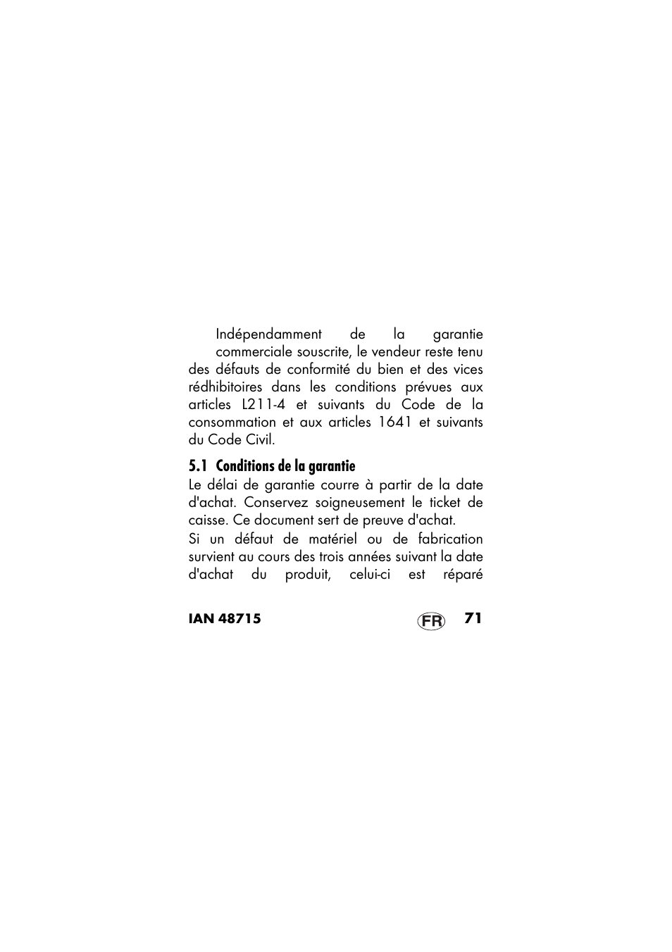 1 conditions de la garantie | Ernesto 409568 User Manual | Page 71 / 112