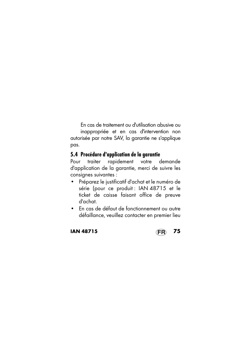4 procédure d'application de la garantie | Ernesto 409568 User Manual | Page 75 / 112