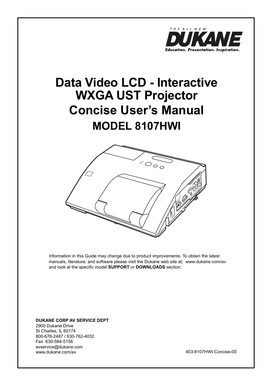 Dukane Data Video LCD - Interactive WXGA UST Projector 8107HWI User Manual | 28 pages