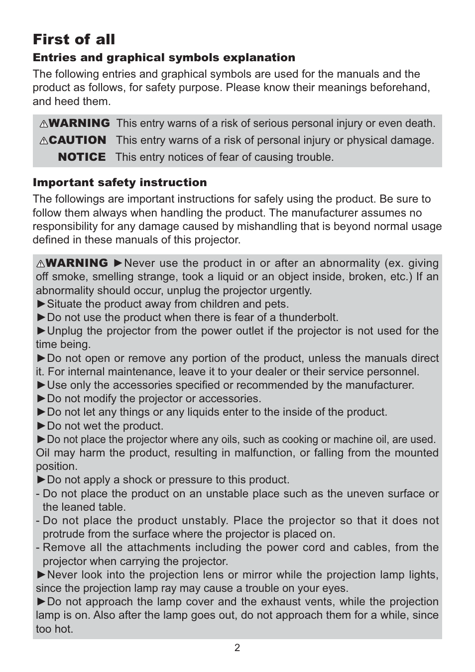 First of all | Dukane Data Video LCD - Interactive WXGA UST Projector 8107HWI User Manual | Page 4 / 28