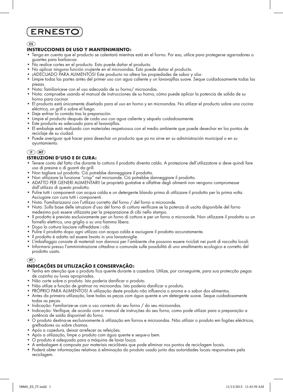 Ernesto 58860_ES_IT User Manual | 2 pages
