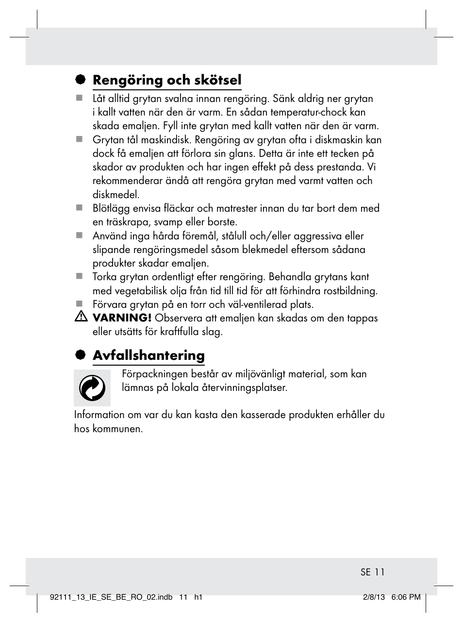 Rengöring och skötsel, Avfallshantering | Ernesto Z31681 User Manual | Page 11 / 26