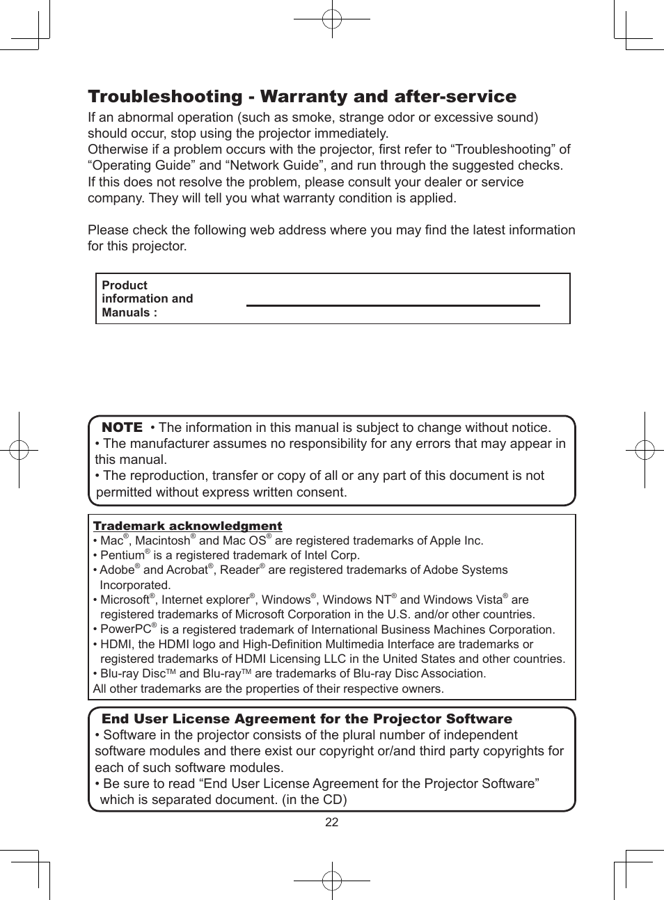 Troubleshooting - warranty and after-service | Dukane LCD Data Video Projector 8104HW User Manual | Page 24 / 24