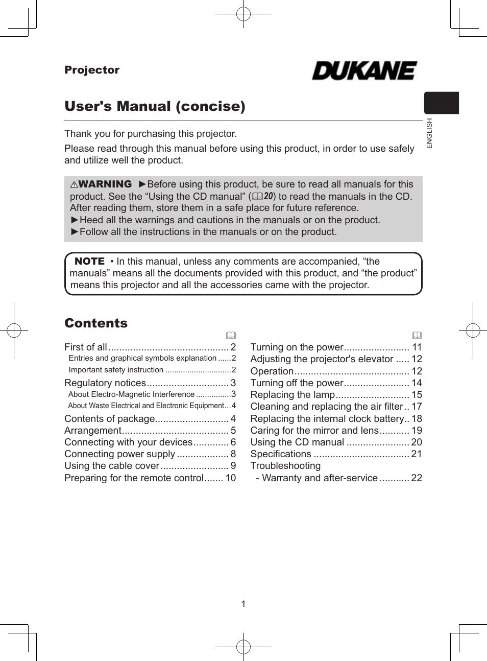 Dukane LCD Data Video Projector 8104HW User Manual | Page 3 / 24