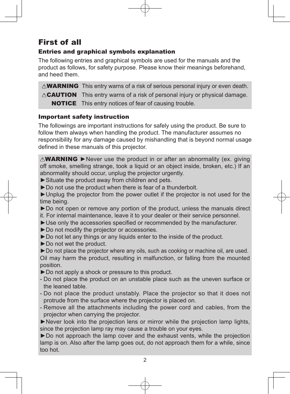 First of all | Dukane LCD Data Video Projector 8104HW User Manual | Page 4 / 24